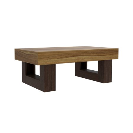 BOFANG 42" Farmhouse Storage Coffee Table, Rustic Brown MDF Living Room Center Table