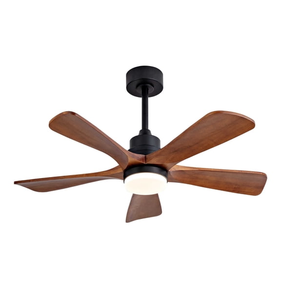 BOFANG 42 Inch Ceiling Fan with Dimmable LED Light 5 Solid Wood Blades Black