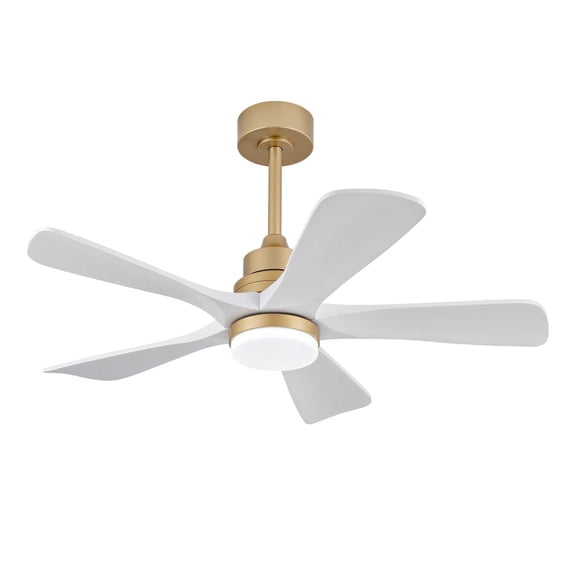 BOFANG 42 inch White Dimmable LED Light Ceiling Fan with 5 Solid Wood Blades
