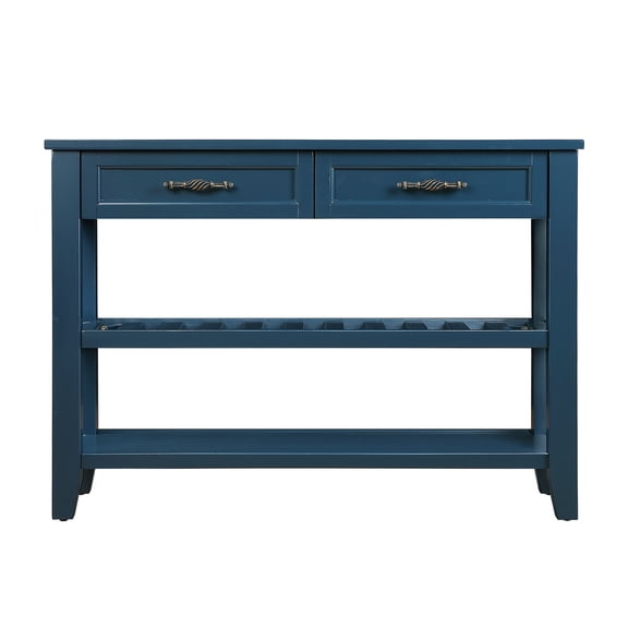 BOFANG 42" Mid Century Console Table, Solid Wood Buffet & Sideboard with 2 Drawers,Navy Blue