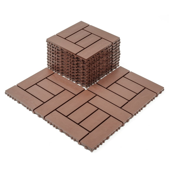 BOFANG 44-Pack Brown ZZ Style Deck Tiles for Pool & Patio, Plastic Interlocking Flooring