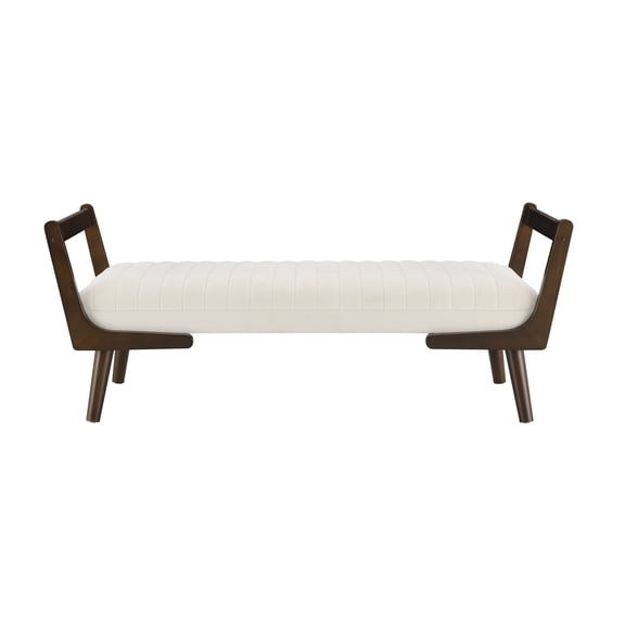 BOFANG 52" Mid-Century Modern Upholstered Bench – Solid Wood Legs, PU Faux Leather(Beige)