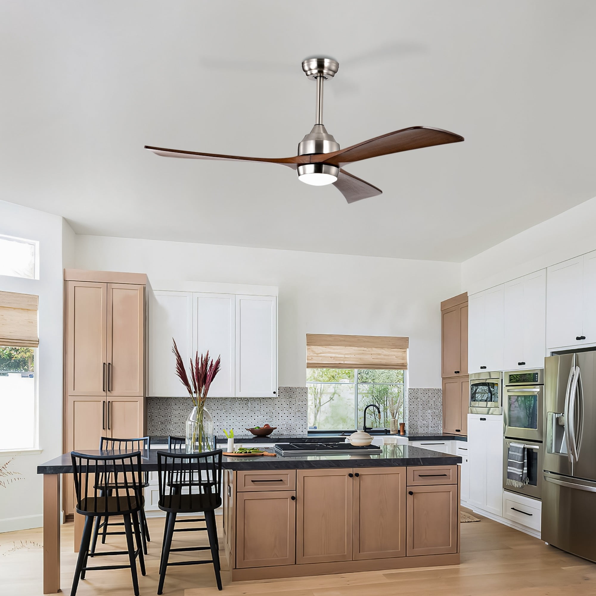 BOFANG 52" Ultra Quiet Ceiling Fan for Bedroom & Living Room,Wood Blades, Remote Light,Nickel