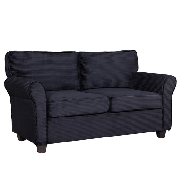 BOFANG 57" Corduroy Loveseat, Removable Seat & Back Cushions, Easy Assembly Compact Sofa,Black