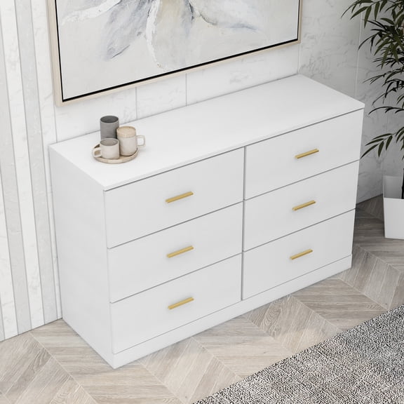 BOFANG 6-Drawer Dresser for Bedroom with Huge Storage - Modern Chest, Ample Drawer Space,Antique White
