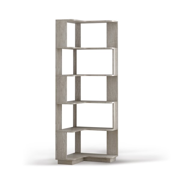 BOFANG 6-Tier Corner Bookshelf with Anti-Drop Panel, Freestanding Organizer,Light Gray