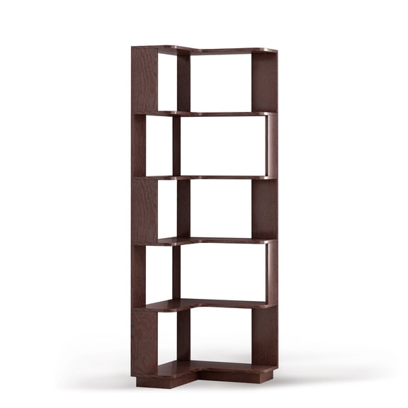 BOFANG 6-Tier Corner Bookshelf with Anti-Drop Panel, Freestanding Organizer,Ox Blood Red