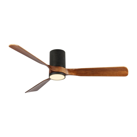 BOFANG 60″ Flush Mount Matte Black Ceiling Fan with Light, Wood Blades & Remote, Indoor/Outdoor