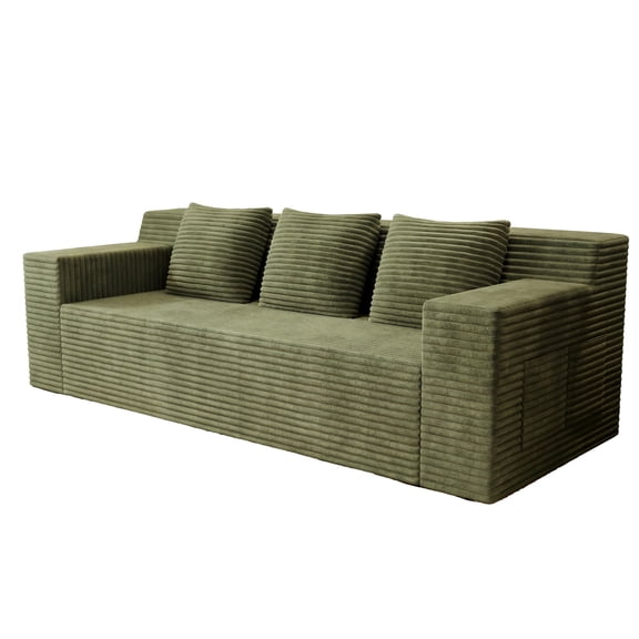 BOFANG 71" 3 Seater Sofa, No Assembly Corduroy Couch, Comfy Deep Seat for Living Room,Antique Green