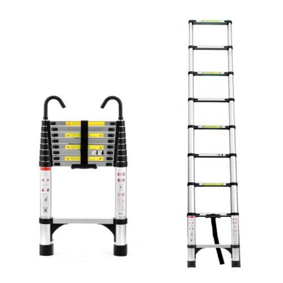 BOFANG 9.5 ft Telescopic Ladder, Aluminum 330 lbs Load with Stabilizers & Hooks