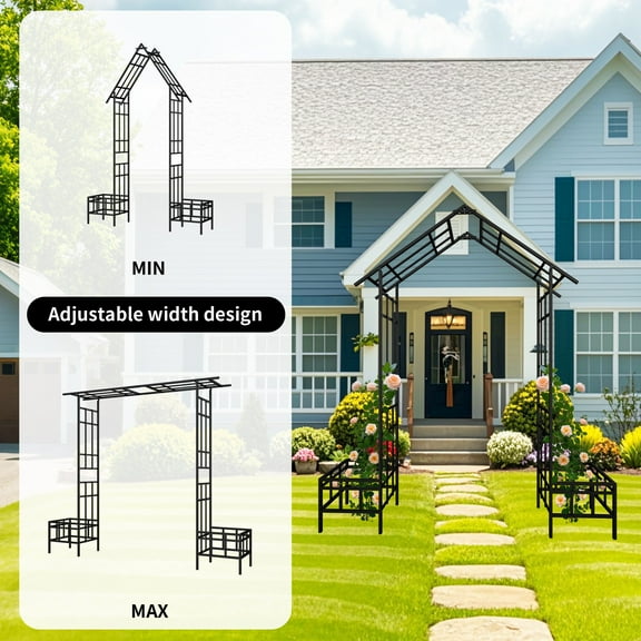 BOFANG Adjustable Width Metal Arch With Stand For Climbing Roses, Outdoor Plant Trellis