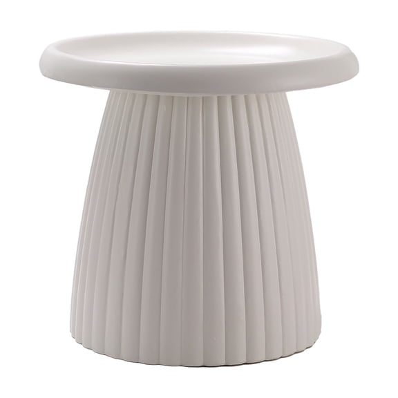 BOFANG Compact Side Table 19.7" Ivory White Fluted Base for Patio & Living Room