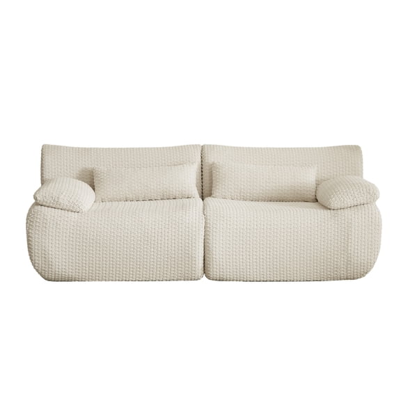 BOFANG Compressed Loveseat Sofa for Small Apartment, Corduroy Plush 2-Seat, No Assembly,Cream
