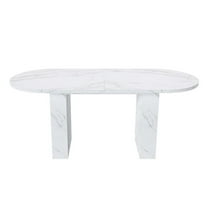 BOFANG 62.9 inch Farmhouse Oval Dining Table for 6 People, Kitchen Table with Wood Base White