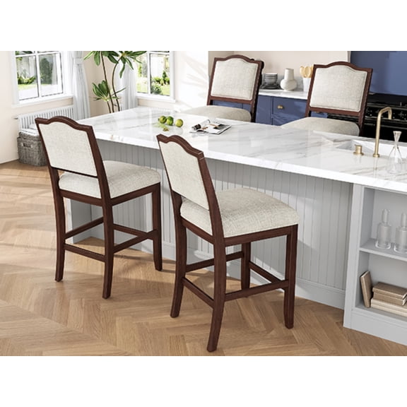 BOFANG Farmhouse Bar Stools Set of 2, Rustic Counter Height Stools with Wood Frame and Padded Seat,Cherry