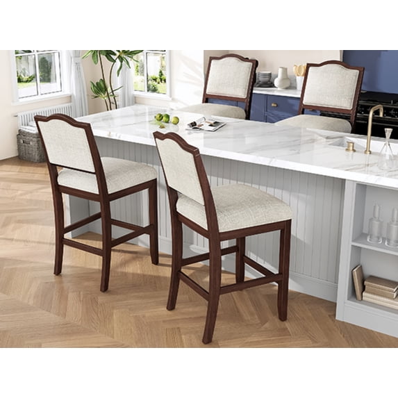 BOFANG Farmhouse Bar Stools Set of 2, Rustic Counter Height Stools with Wood Frame and Padded Seat,Cherry
