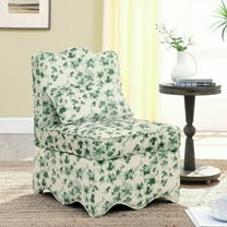 BOFANG French Country Dining Chair with Floral Pillow Green Flannel Upholstered Armless Side Chair for Kitchen