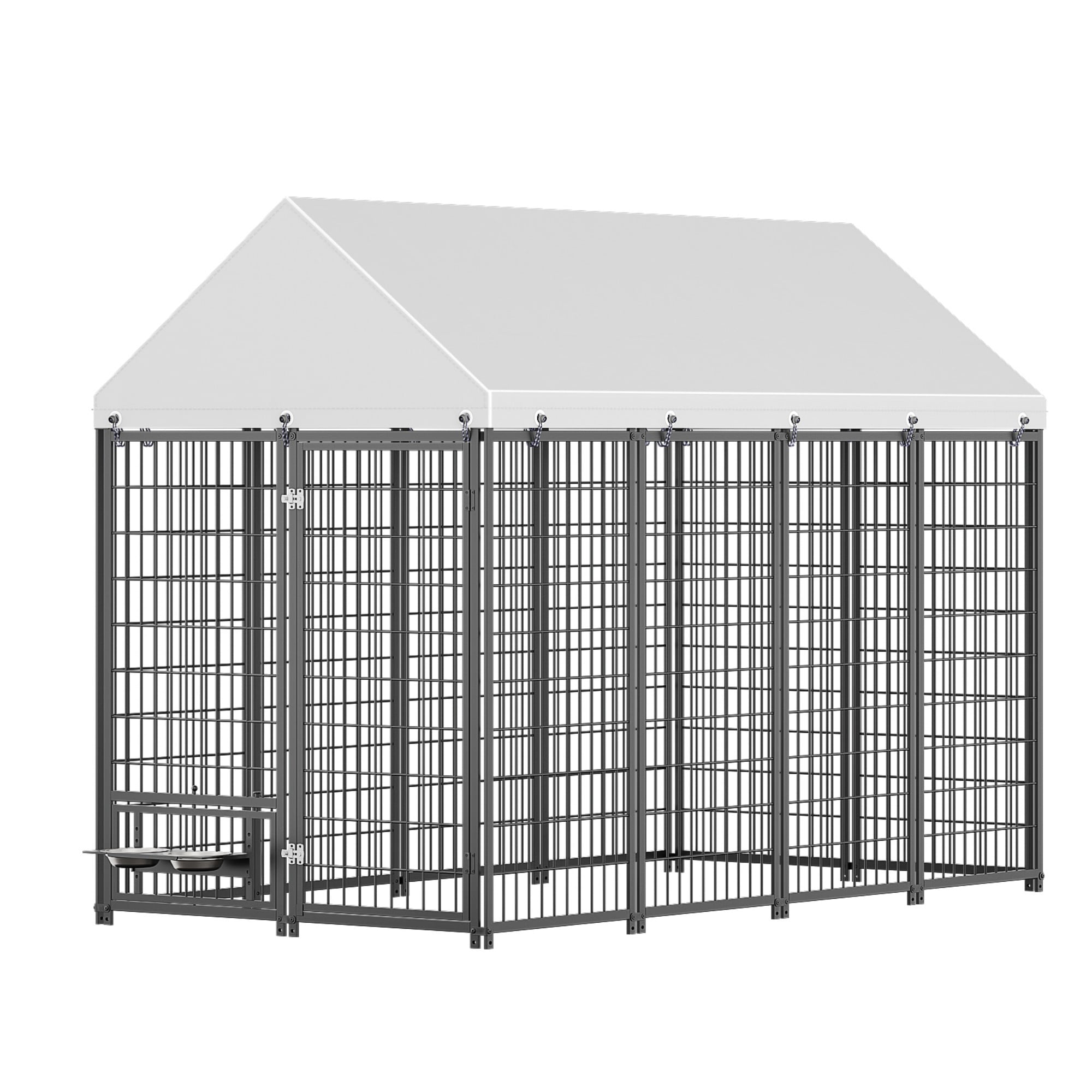 BOFANG Heavy Duty Dog Kennel Outdoor Metal Pet Run with Roof Cover Double Door Lock Feeder