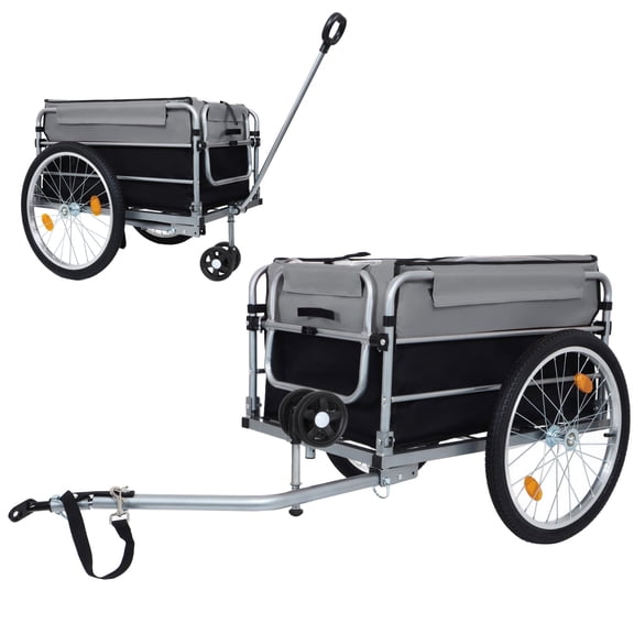 BOFANG Heavy Duty Folding Bike Trailer, 220 lbs Cargo Wagon with 20" Wheels and Safe Hitch,Black+Grey