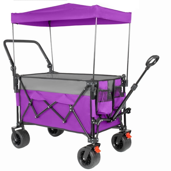 BOFANG Heavy Duty Folding Wagon Cart with Canopy, All-Terrain Wheels & Brakes, 480 lbs Capacity for Outdoor,Purple