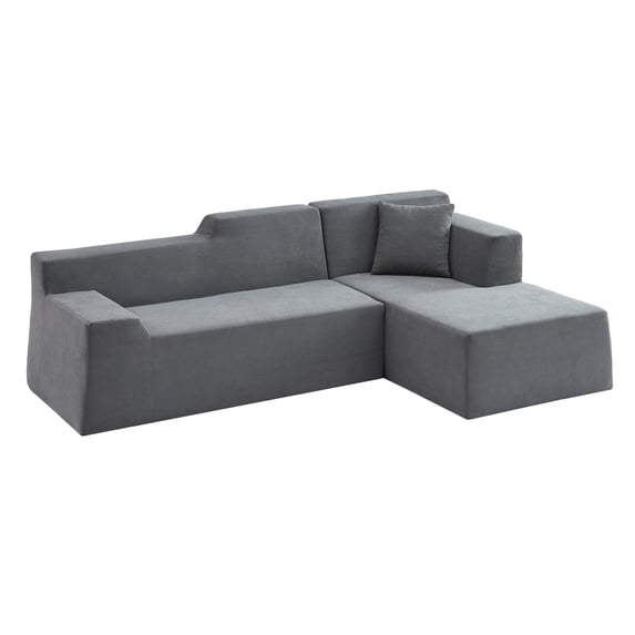 BOFANG High Back L-Shape Corduroy Sectional, 96" 3-Seat Right Chaise Dark Gray