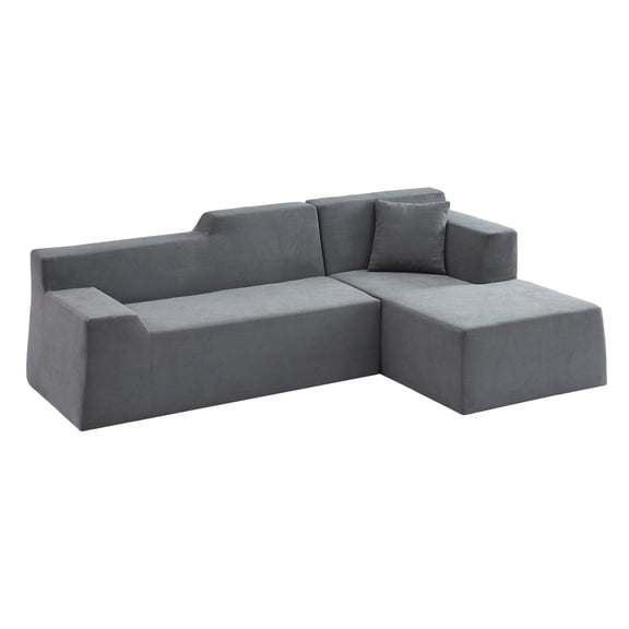 BOFANG High Back L-Shape Corduroy Sectional, 96" 3-Seat Right Chaise Dark Gray