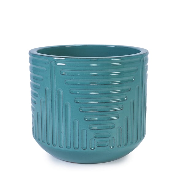 BOFANG Large Ceramic Planter with Drainage for Patio and Garden(Cyan)