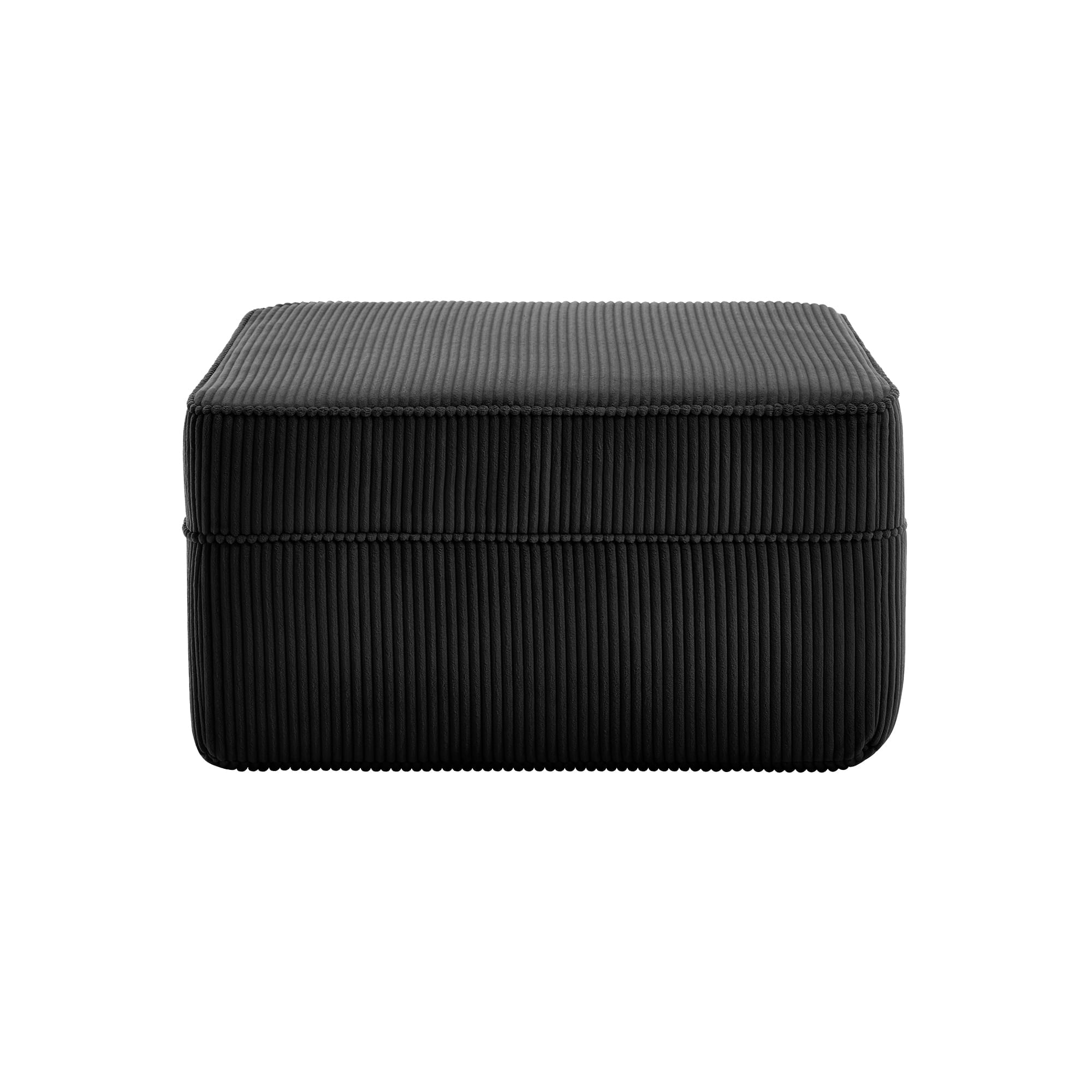 BOFANG Large Square Corduroy Ottoman in Black, Plush Footrest and Bench, Ready to Use