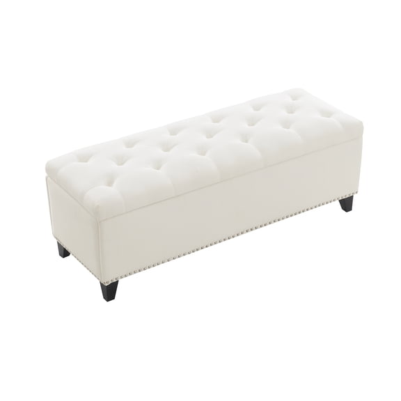 BOFANG Long Storage Ottoman with Button-Tufted Lid for Bedroom & Entryway(Beige)