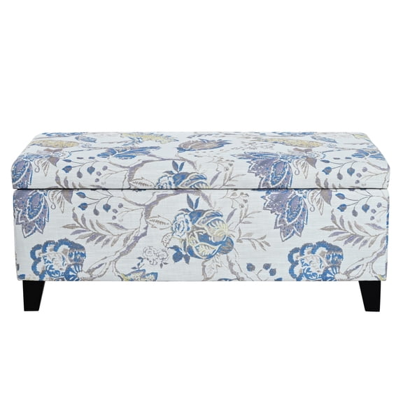 BOFANG Luxury Floral Ottoman with Soft-Close Lid, Extra Long Storage Bench & Footrest for Living Room
