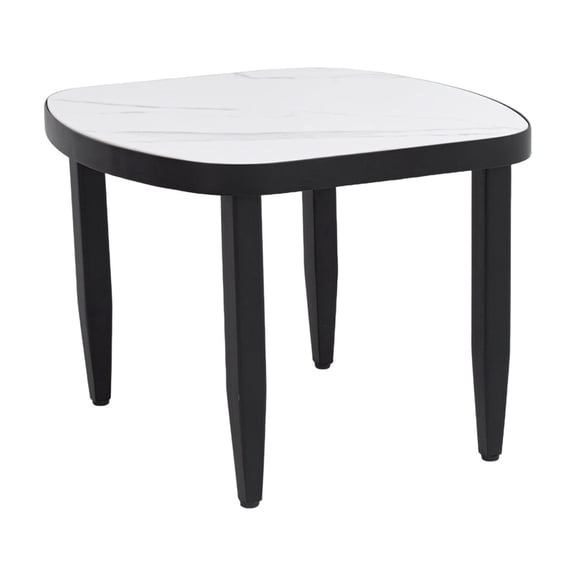 BOFANG Modern Patio Side Table with Marble Look Top, Rust-Free Aluminum Frame, Weatherproof for Outdoor Garden Balcony