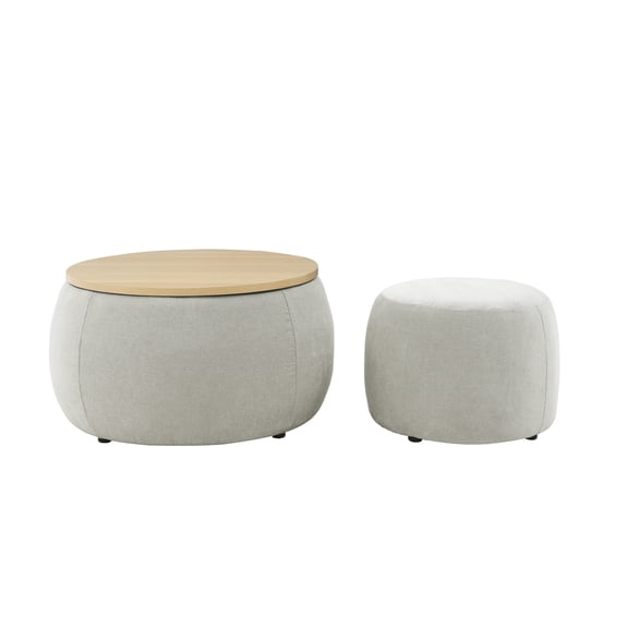 BOFANG Multi-Functional Round Storage Ottoman, Footrest and Coffee Table Seat(Beige)