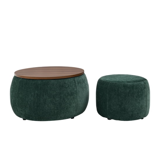 BOFANG Multi-Functional Round Storage Ottoman, Footrest and Coffee Table Seat(Dark Green)