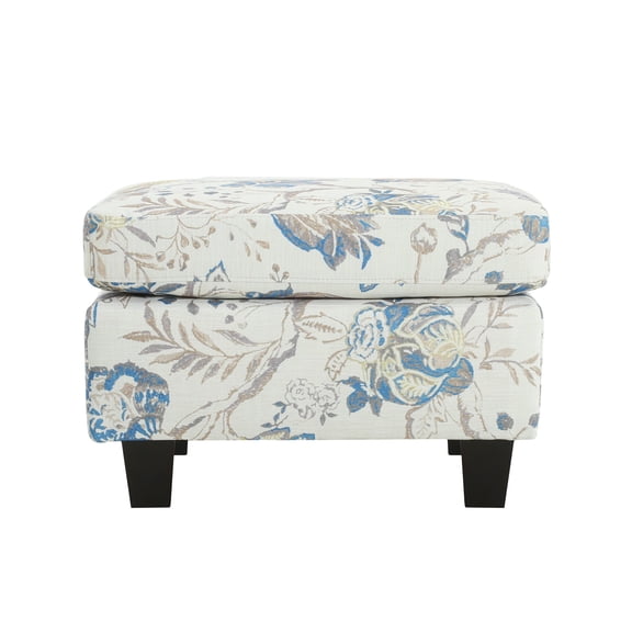 BOFANG Multi-Functional Upholstered Ottoman, Accent Footstool & Side Table with Birch Wood Legs,Beige+Blue Flower