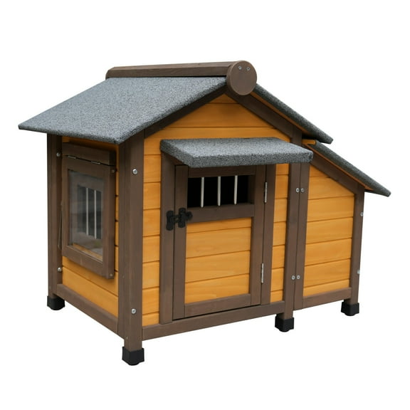 BOFANG Outdoor Dog House with Insulated Roof, Lockable Door & Raised Floor