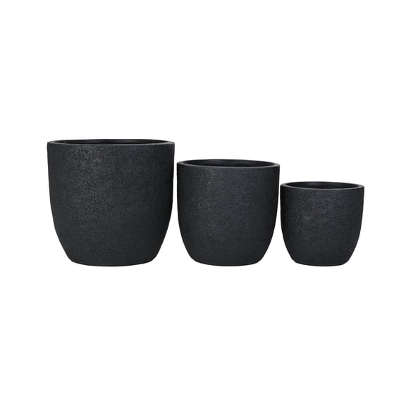 BOFANG Set of 3 Lightweight Concrete Planters, Matte Finish Round Pots with Drainage Holes, Stackable for Storage,Black