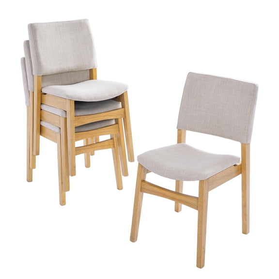 BOFANG Stackable Dining Chairs Set of 2, Farmhouse Upholstered Chairs with Solid Wood Frame,Natural