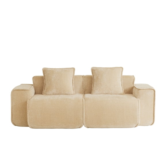 BOFANG Velvet 2-Seater Sofa, No Assembly & Compact Shipping, Modular Couch,Light Camel