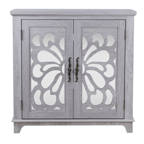 BOFANG Versatile Storage Sideboard with 2 Mirrored Doors, Adjustable Shelves for Kitchen,Light Gray