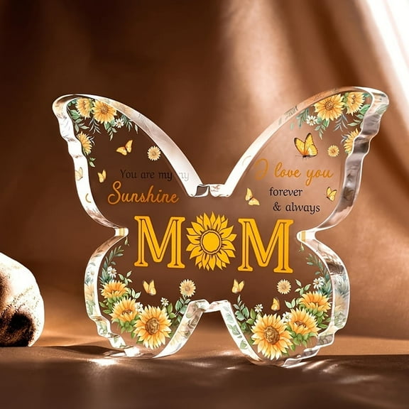 SHUWND Butterfly Shaped Flower Acrylic Keepsake, Engraved Plaque Gifts for Mom, Mother's Day Blessing Memorial Ornament Desktop Decorative Sign B
