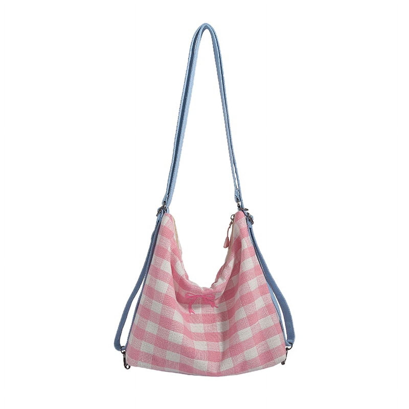 BOFEER Women Plaid Shoulder Bag Contrast Color Canvas Fashion Tote