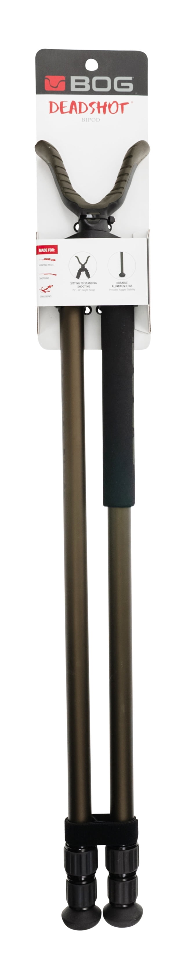 BOG Deadshot Bipod. Durable Aluminum. 25" - 64" Height Range. Foam Grip and External Twist Locks. Includes 1 Bipod.