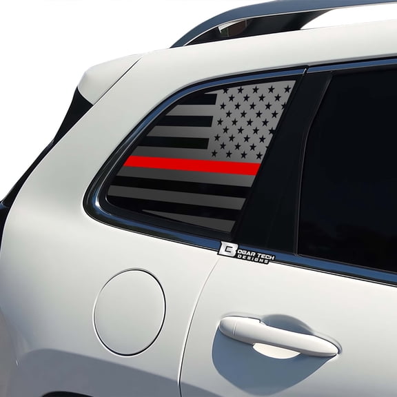 BOGAR TECH DESIGNS American Flag Rear Quarter Window Precut Decal Stickers for Jeep Cherokee 2014-2021, Thin Red Line