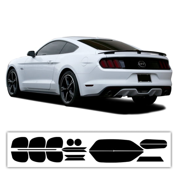 BOGAR TECH DESIGNS Complete Full Headlight and Taillight Precut Overlay Tint Kit with Tools Compatible with Ford Mustang 2015-2017, Dark