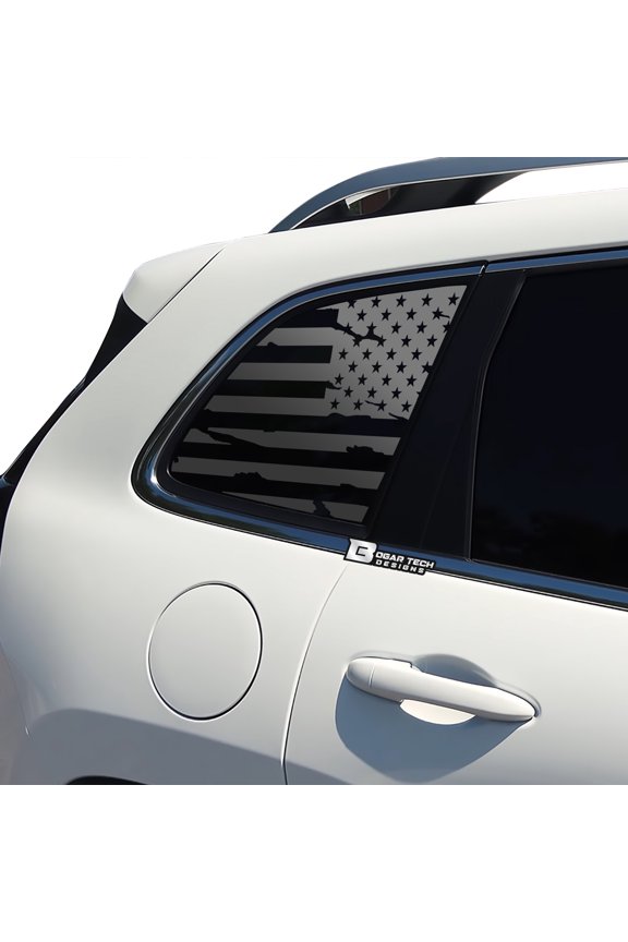Distressed American Flag Rear Quarter Window Precut Decal Stickers for Jeep Cherokee 2014-2021, Matte Black