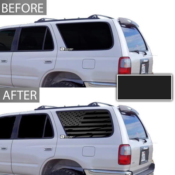 BOGAR TECH DESIGNS Distressed American Flag Rear Side Quarter Window Decal Stickers Compatible with Toyota 4Runner 2003-2009, Matte Black