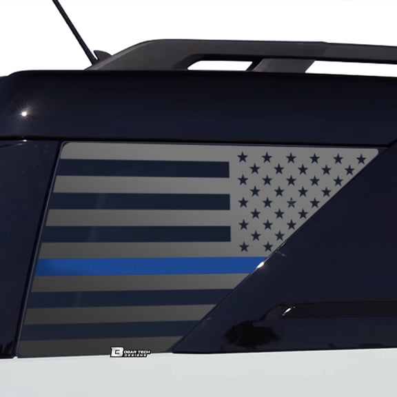BOGAR TECH DESIGNS Precut American Flag Rear Side Quarter Window Decal Stickers Compatible with Ford Bronco 2021, Thin Blue Line