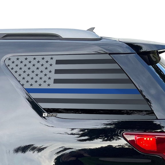 BOGAR TECH DESIGNS Precut American Flag Rear Side Quarter Window Decal Stickers Compatible with Ford Explorer 2011-2019, Thin Blue Line