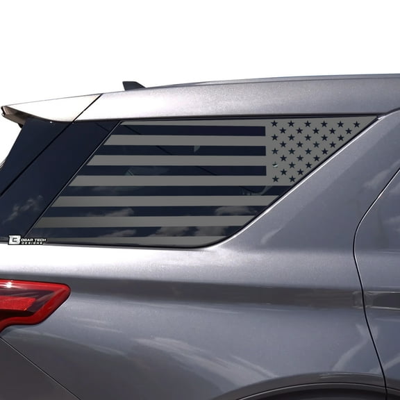 BOGAR TECH DESIGNS Precut American Flag Rear Side Quarter Window Decal Stickers Compatible with Ford Explorer 2020-2022, Matte Black