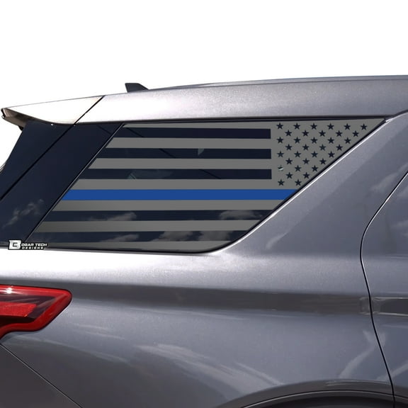 BOGAR TECH DESIGNS Precut American Flag Rear Side Quarter Window Decal Stickers Compatible with Ford Explorer 2020-2022, Thin Blue Line